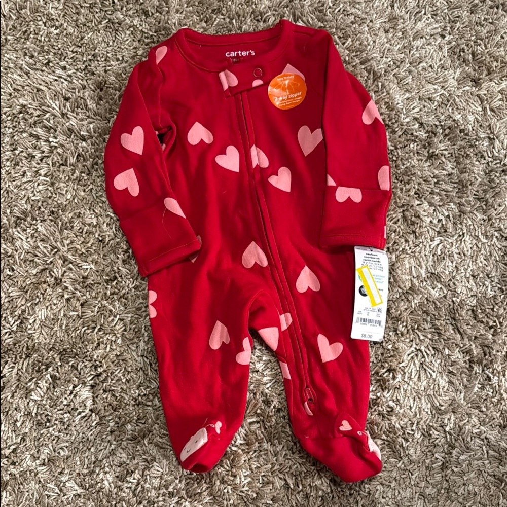 Carter's Red Footed One-Piece with Pink Hearts